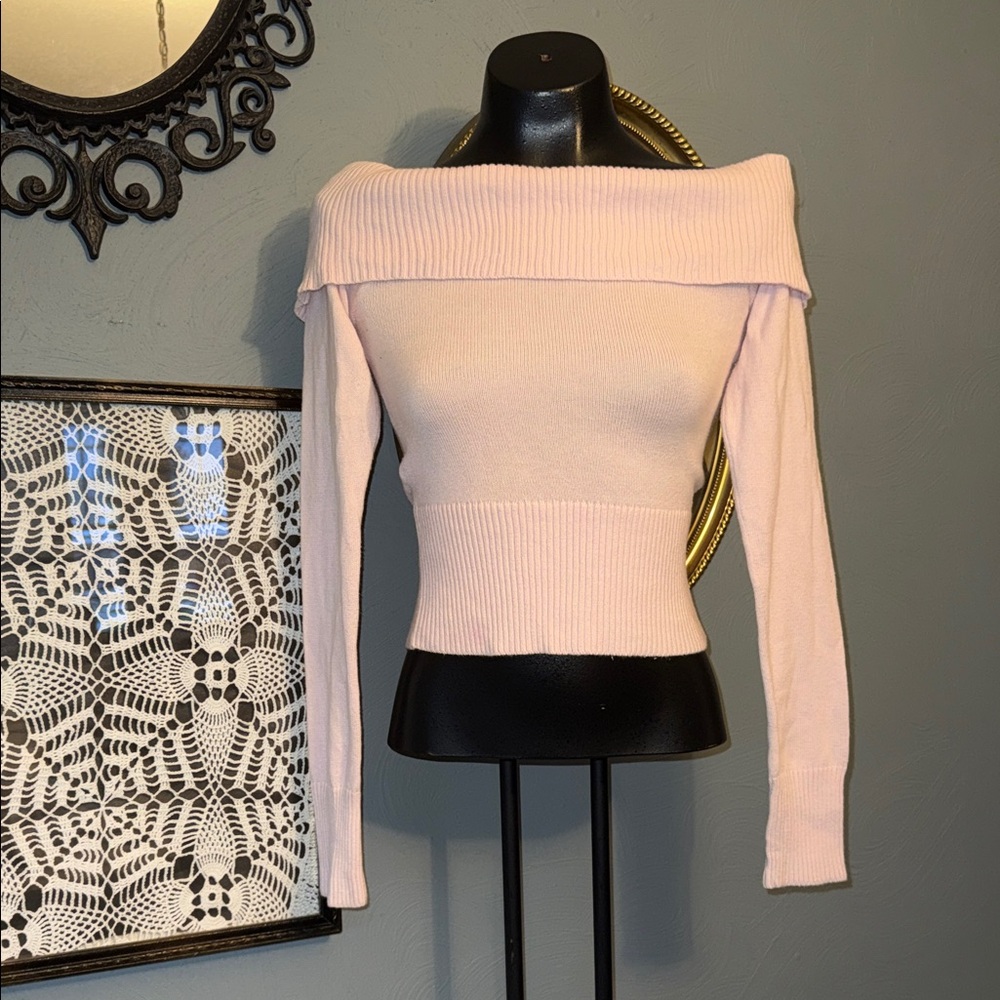 Hollister Light Pink Off-the-Shoulder Ribbed Sweater